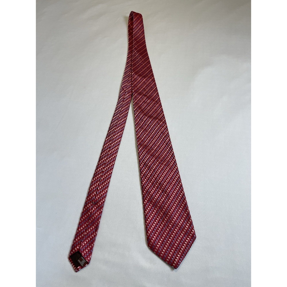 DORMEUIL Paris Men's 100% Silk Tie‎ ~ Red & Blue Geometric ~